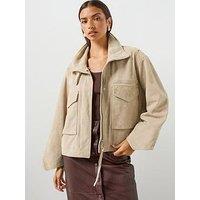 Allsaints Funnel Neck Suede Cropped Jacket - Beige
