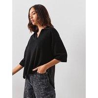 Allsaints Bern Short Sleeve Woven Wool Polo - Black