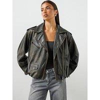 Allsaints Samina Relaxed Fit Leather Biker Jacket - Black