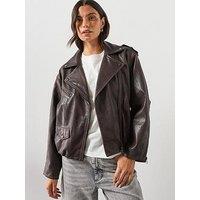 Allsaints Samina Relaxed Fit Leather Biker Jacket - Red