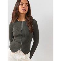 Allsaints Cruz Dual Zip Ribbed Cardigan - Grey