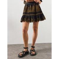 Allsaints Katya Embroidered Mini Skirt - Black