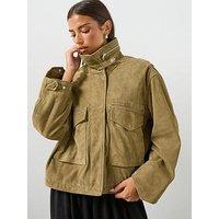 Allsaints Clay Funnel Neck Suede Cropped Jacket - Green