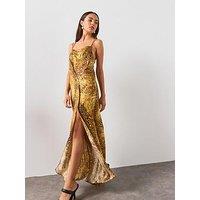Allsaints Claire Leopard Print Maxi Dress - Gold