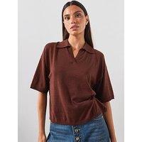 Allsaints Bern Short Sleeve Woven Wool Polo - Brown