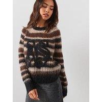 Allsaints Womens Rega Striped Fluffy Knit Jumper - Brown