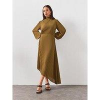Allsaints Milena Asymmetric Pleated Midi Dress - Green