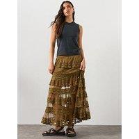 Allsaints Maggie Tiered Lace Maxi Skirt - Green
