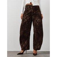 Allsaints Womens Jett Flocked Straight Jeans - Brown