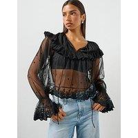 Allsaints Trixie Lace Embroidered Top - Black