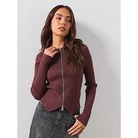 Allsaints Cruz Dual Zip Ribbed Cardigan - Brown