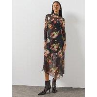 Allsaints Womens Gracie Open Back High Neck Midi Dress - Black