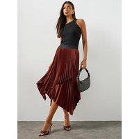 Allsaints Elisa Pleated Asymmetric Midi Skirt - Burgundy