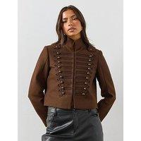 Allsaints Womens Military-Style Cropped Stand Collar Jacket - Brown