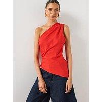 Mango Asymmetric Draped One-Shoulder Top - Red
