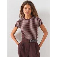 Mango Short Sleeve Ribbed Sweater - Brown