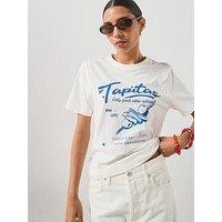 Mango Printed Cotton-Blend Graphic T-Shirt - Blue