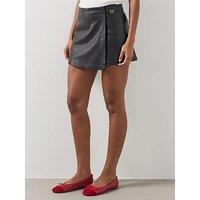 Mango Womens Faux Leather Buckle Mini Skort - Black