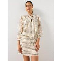 Mango Polka Dot Tie-Neck Mini Dress - Cream