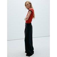 Mango Wide Leg Pleated Trousers - Black