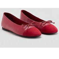 Mango Contrast Leather Ballet Flats - Red