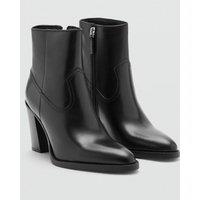 Mango Leather Ankle Boot In Leather With Pointed Toe And Heel-Black