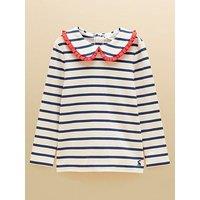 Joules Girls Frill Collar Stripe Long Sleeve T-Shirt - Cream
