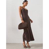 Mango V-Neck Print Dress - Brown