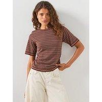 Mango Striped Short Sleeve Sweater - Brown