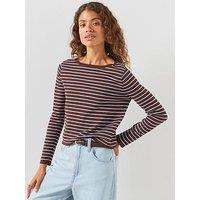 Mango Knit Striped Sweater - Brown