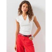 Mango Fine Knit V-Neck Top - White