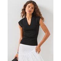 Mango Fine Knit V-Neck Top - Black