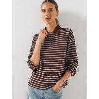 Mango Contrasting Stripes Cotton Polo Shirt - Brown
