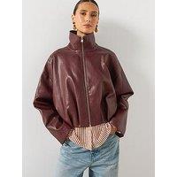 Mango Faux Leather Funnel Neck Jacket - Red