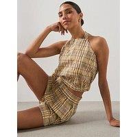 Mango Halter Neck Check Co-Ord Top - Brown