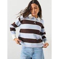 Mango Striped Polo Neck Sweater - Blue
