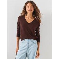 Mango V-Neck Knit Sweater - Brown