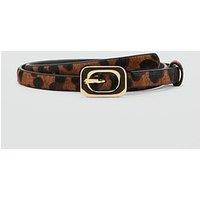 Mango Leopard-Print Leather Belt - Brown