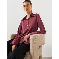 Mango Regular Fit Satin Button-Up Shirt - Purple