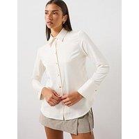 Mango Satin Finish Long Sleeve Button-Through Shirt - Cream