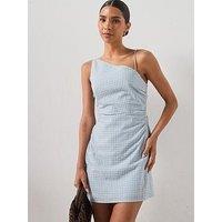 Mango Ruched Asymmetric Check Mini Dress - Blue