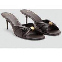 Mango Wrinkled Effect Beaded Heeled Sandals - Brown