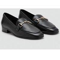 Mango Buckled Leather Loafer Shoes - Black
