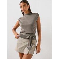 Mango Women'S Ribbed Sleeveless Tie & Waist Knit Top - Grey