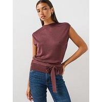 Mango Sleeveless Tie-Waist Knit Top - Red
