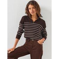Mango Striped Zipped Sweater - Brown