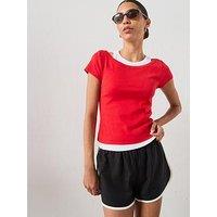 Mango Two Tone Contrast T-Shirt - Red