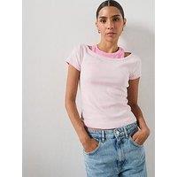 Mango Two Tone Contrast T-Shirt - Pink