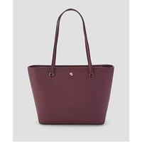 Lauren By Ralph Lauren Womens Karly Crosshatch Leather Zip Top Tote Bag - Red