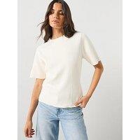 Mango Short-Sleeved Fine-Knit Sweater - Cream